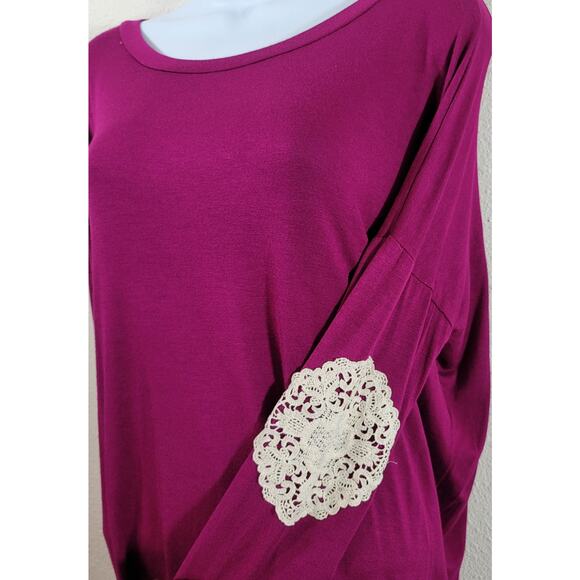 Alya Purple Hi Low Lace Patches On Elbows Top Medium Lightweight Soft Stretchy - Picture 2 of 5